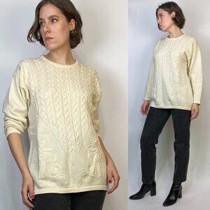 Vintage 1980s SOPHISTICATED CABLE Knit WOOL Sweater! Medium, Made in Italy